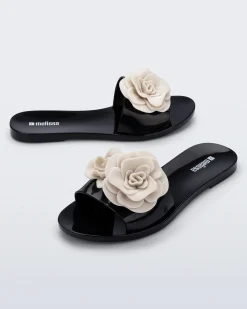 Slides*Melissa Babe Petals Black/Beige