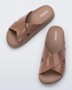 Slides*Melissa Cozy Cross Brown