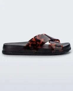Slides*Melissa Cozy Cross Black/Tortoise