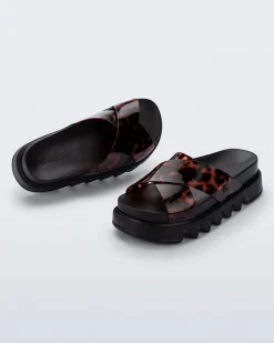 Slides|Platform*Melissa Cozy Cross Platform Black/Tortoise