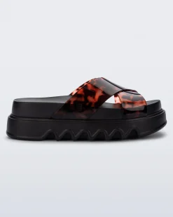 Slides|Platform*Melissa Cozy Cross Platform Black/Tortoise