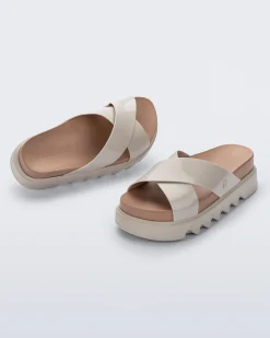 Slides|Platform*Melissa Cozy Cross Platform Beige/Brown