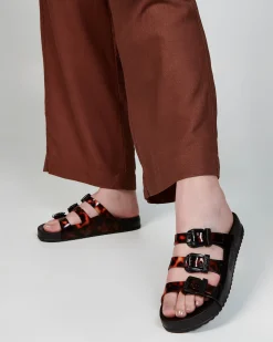 Slides*Melissa Cozy Stripes Black/Clear Tortoise