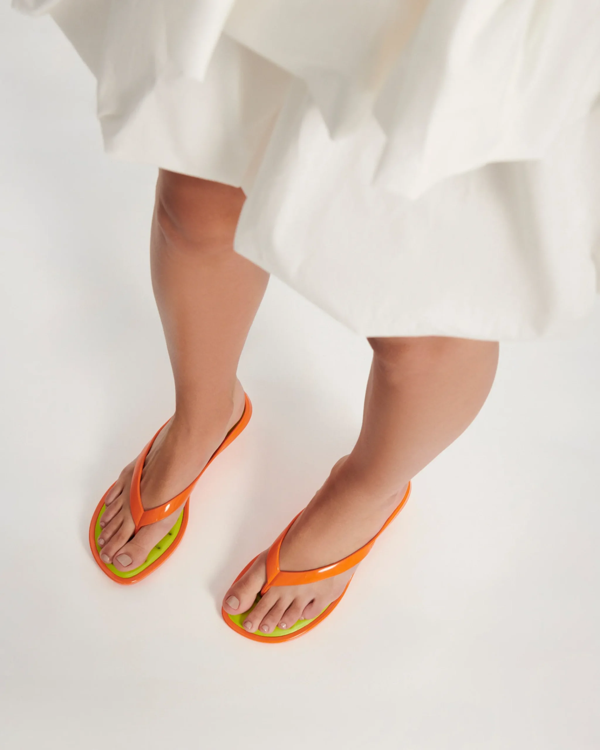 Flip Flops|Heels*Melissa Flip Flop Kitten Heel Orange/Green