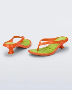 Flip Flops|Heels*Melissa Flip Flop Kitten Heel Orange/Green