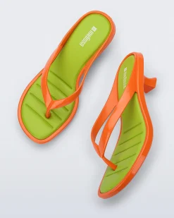 Flip Flops|Heels*Melissa Flip Flop Kitten Heel Orange/Green