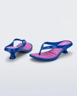 Flip Flops|Heels*Melissa Flip Flop Kitten Heel Blue/Pink
