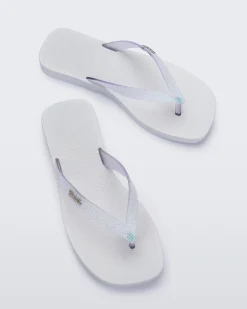 Flip Flops*Melissa Sun Long Beach White/Glitter Clear